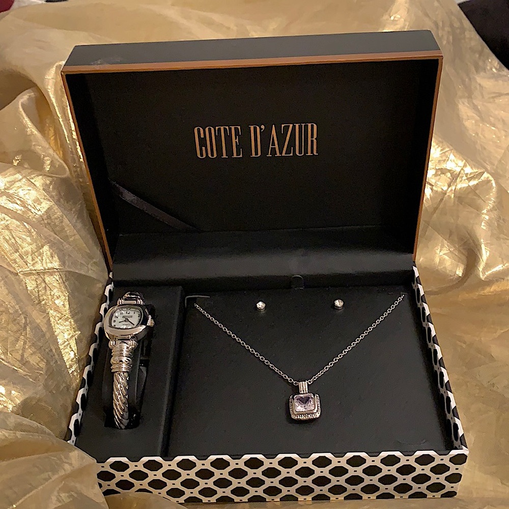COTE D’AZUR JEWELRY SET BRACELET WATCH, EARRINGS & NECKLACE